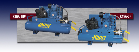 Jenny Single Stage Wheeled Portable Electric Motor Air Compressor - Models K15A-15P and K15A-8P