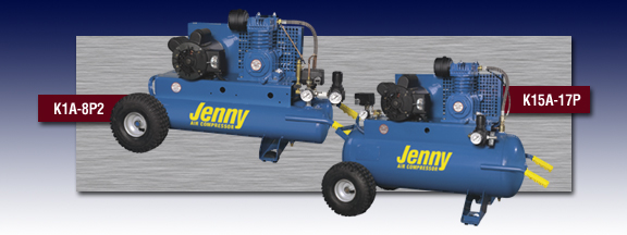 Jenny Single Stage Wheeled Portable Electric Motor Air Compressor - Models K1A-8P2 and K15A-17P