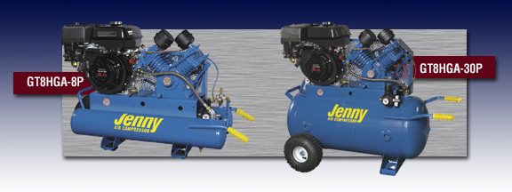 Jenny Two Stage Wheeled Portable Air Compressors - Models GT8HGB-8P and GT8HGB-30P